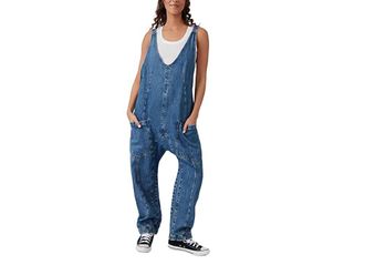 Free People High Roller Jumpsuit Womens Jumpsuit & Rompers One Piece Sapphire Blue : SM (Womens 4-6), Cotton/Denim