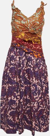 Zimmermann Multicolor Printed Linen Bow Detail Midi Dress
