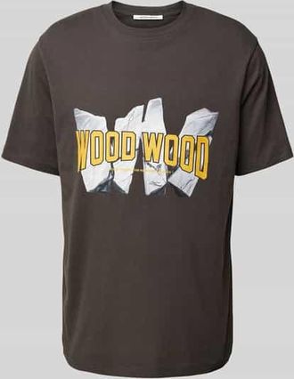 Wood Wood Regular Fit T-Shirt mit Label-Print in Anthrazit, Größe XXL