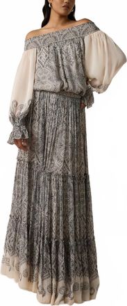 Hemant & Nandita Chavi Smocked Detail Maxi Dress In Eggshell White
