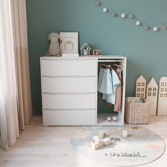 Vicco Armario De Ropa Para Ni&ntilde;os Ruben, Blanco, 120 X 101.9 Cm Con 4 Cajones
