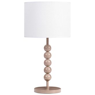 Beliani L&aacute;mpara De Mesa De Metal Con Pantalla Cil&iacute;ndrica De Tela Estilo Moderno De Mediados De Siglo Mesita De Noche Beige Loky
