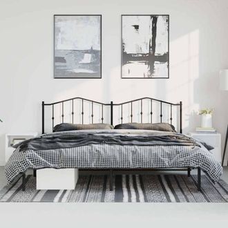 Berkfield Home Metal Bed Frame with Headboard Black 193x203 cm