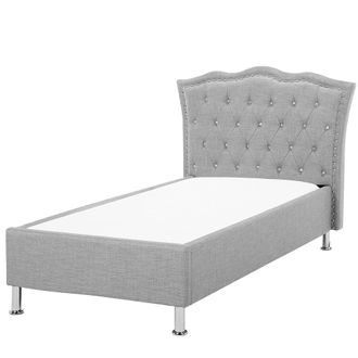 Beliani Cama Con Somier De Poli&eacute;ster Gris Claro Plateado 90 X 200 Cm Cabecero Botones Metz