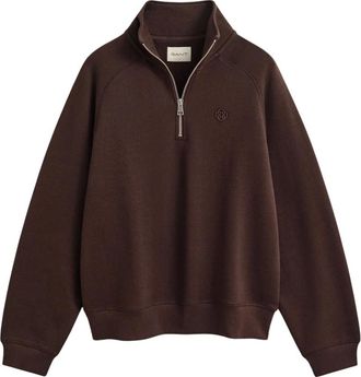 GANT Geborduurd sweatshirt met korte rits - Dames - Sweatshirts & Hoodies - Bruin - Maat: M Katoen
