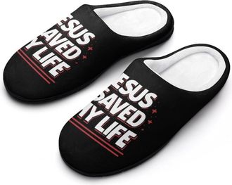 Generic God Saved My Life Funny Mens Cotton Slippers Soft Non-Slip Rubber Sole House Slipper Indoor Outdoor