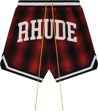 Rhude Korte Broeken, Heren, Rood, L, Collegiate Court Logo Print Flannel Shorts