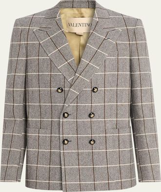 Valentino Garavani Mens Check-Print Melange Wool Jacket