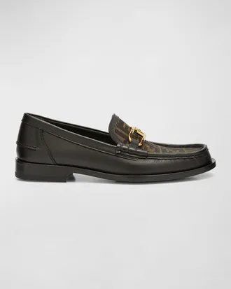 Fendi Mens FF OLock Leather Loafers