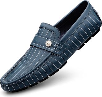 Generic Mens Classic Casual Penny Loafers Moccasins Fashion Slip-On Driving Boat Shoes for Male (Blue,5.5)