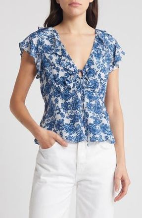 Rails Carmine Floral Flutter Sleeve Top in Chambray Floral at Nordstrom Rack, Size Large