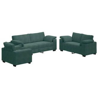 vidaXL Juego De Sof&aacute;s Con Cojines 3 Piezas Terciopelo Verde Oscuro Vidaxl
