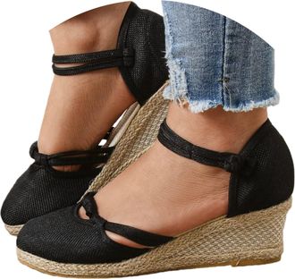 Generic Womens Espadrilles Wedge Sandals Summer Casual Closed Toe Sandal Comfortable Breathable Platform Low Heels Cute Shoes Flatform Heeled Shoes Ankle Stra