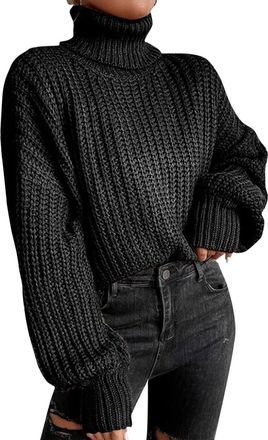 Generic Cable Knit Jumper Women Oversized Polo Neck Knitted Jumper Autumn Winter Pullover Turtleneck Sweaters Chunky Knit Thermal Sweaters Dressy Casual Roll 