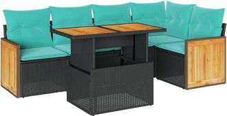 vidaXL Set Sof&aacute;s Jard&iacute;n Y Cojines 6 Pzas Rat&aacute;n Sint&eacute;tico Acacia Negro Vidaxl