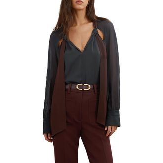 Reiss Jasmine Tie Cutout Top in Navy/Burgundy at Nordstrom, Size 12 Us