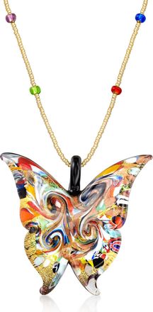 Ross-Simons Italian Multicolored Murano Glass Butterfly Pendant Necklace With 18kt Gold Over Sterling