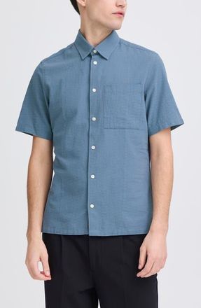 Casual Friday Regular Fit Short Sleeve Button-Up Shirt in Bering Sea at Nordstrom, Size X-Large