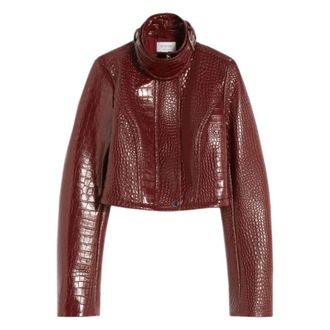 Sportmax Sportmax, Light Jackets, female, Red, Size: XS Patent leather cropped jacket with alligator print