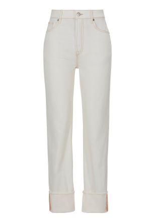 Boss Orange by Hugo Boss Weite Jeans BOSS ORANGE Ada High Rise Slim Premium Damenmode, Damen, Gr. 27, N-Gr, beige (natural 101), Denim/Jeans, Obermaterial: 100% Baumwolle, uni