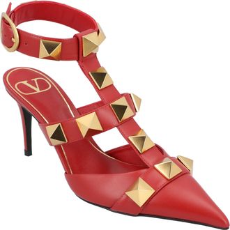 Valentino Garavani Womens Roman Stud Pumps 80Mm Red Calf Leather - Size 36.5 EU/IT