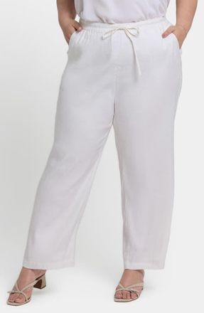 NYDJ Drawstring Relaxed Fit Linen Blend Pants in White at Nordstrom, Size 3X