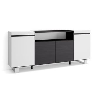 Skraut Home Skraut Home - Aparadores Para Sal&oacute;n, Gran Capacidad De Almacenaje, 200x87x35cm, 4 Puertas, Dise&ntilde;o Industrial, Estilo Moderno, Blanco Y Negro