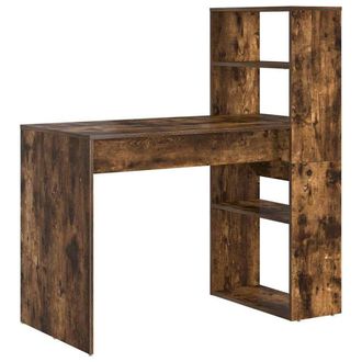 Berkfield Home Desk with Storage Smoked Oak 113x54x120 cm Engineered Wood in Brown | Size: 113 x 54 x 120 cm