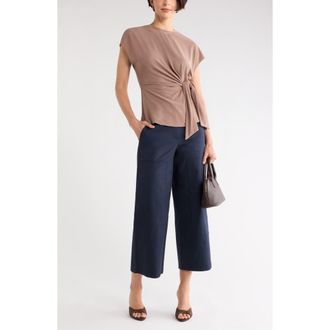 Nordstrom Rack Short Sleeve Tie Detail Top in Brown Lentil at Nordstrom Rack, Size X-Small
