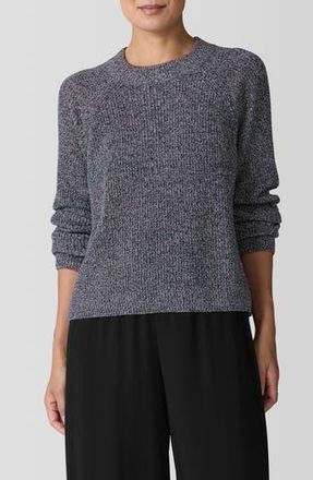Eileen Fisher Marled Organic Cotton Blend Sweater in Black/ivory at Nordstrom Rack, Size X-Large