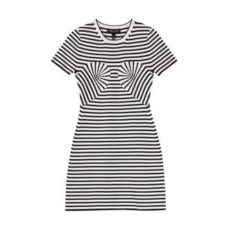 Marc Jacobs Gestreepte Gebreide Jurk - Dames - Korte kleedjes - Zwart - L - Nylon - Kleedjes