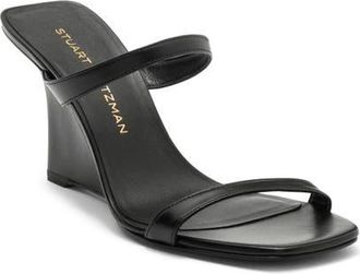 Stuart Weitzman Vinnie Wedge Slide 85 Sandal in Black Smooth Calf at Nordstrom, Size 10.5