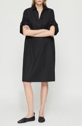 Lafayette 148 New York Roll Tab Sleeve Cotton Popover Dress in Black at Nordstrom, Size Medium