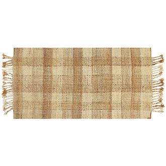 Beliani Alfombra De Yute Beige Arena Natural 80 X 150 Cm A Mano Geom&eacute;trico Borlas Berissa