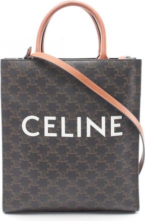 Celine Black Brown Coated Canvas Leather Handbag Tote Bag (Pre-Owned)