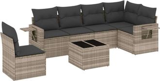 vidaXL Set De Sof&aacute;s De Jard&iacute;n 7 Pzas Con Cojines Rat&aacute;n Pe Gris Claro Vidaxl