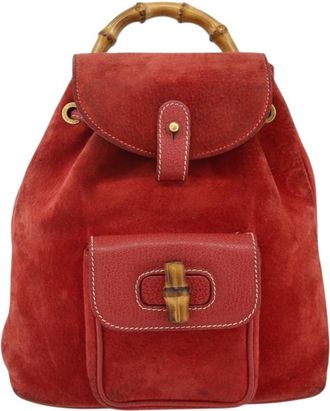 Gucci Gucci Bamboo Daim Red Suede Backpack Bag (Pre-Owned)