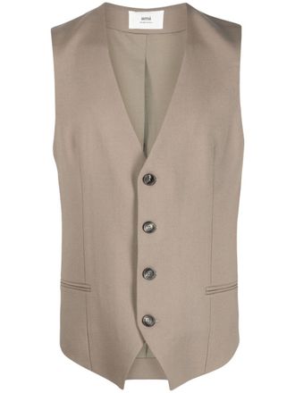 Ami V-neck virgin wool waistcoat - women - Cotton/Polyester/Virgin Wool - S - Neutrals