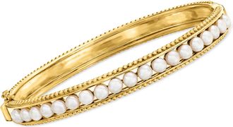 Ross-Simons 3.5-4mm Cultured Pearl Bangle Bracelet in 18kt Gold Over Sterling