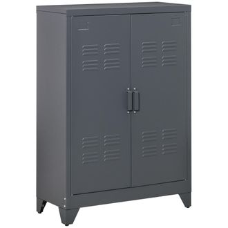 HOMCOM Armario Met&aacute;lico Con Doble Puerta Y 2 Estantes Ajustables, Mueble Multifuncional Para Oficina, Sal&oacute;n O Dormitorio, 75 X 33 X 110 Cm, Gris