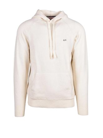 Sun 68 White Merino Wool-Blend Hooded Knit Sweater