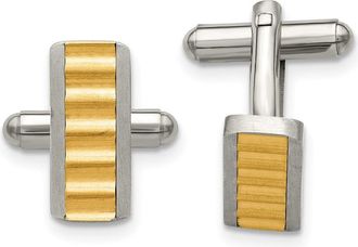 Diamond2Deal Stainless Steel Brushed and Polished Yellow IP-plated Cufflinks