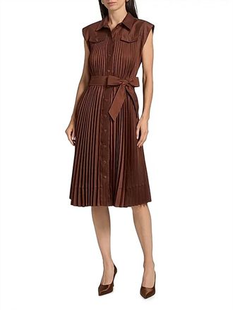 Milly Pleated Maxi Dress In Brown