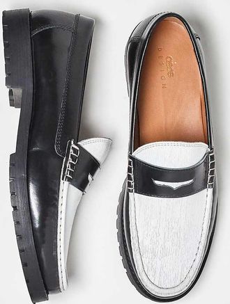 Asos Mocassini college testurizzati neri e bianchi in pelle-Nero