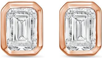 Diana M. Jewels 14Kt Rose Gold 1.00 cts Lab Grown Emerald Diamond Bezel Studs