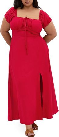 City Chic Abbigail Puff Sleeve Maxi Dress in Crimson at Nordstrom