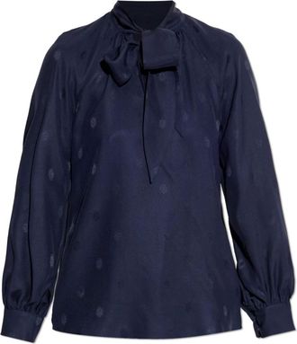 Etro Overhemden, Dames, Blauw, M, Silk Tie-Neck Top