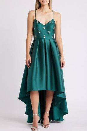 Eliza J Embellished Mikado High-Low Cocktail Dress in Eme at Nordstrom Rack, Size 14