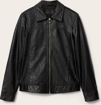 AllSaints Leather Alkan Zip Up Two Tone Leather Jacket, Size: XXL