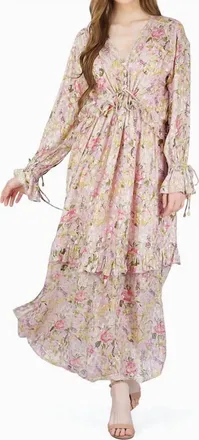 America & Beyond Floral Lurex Maxi Dress In Pink Multi